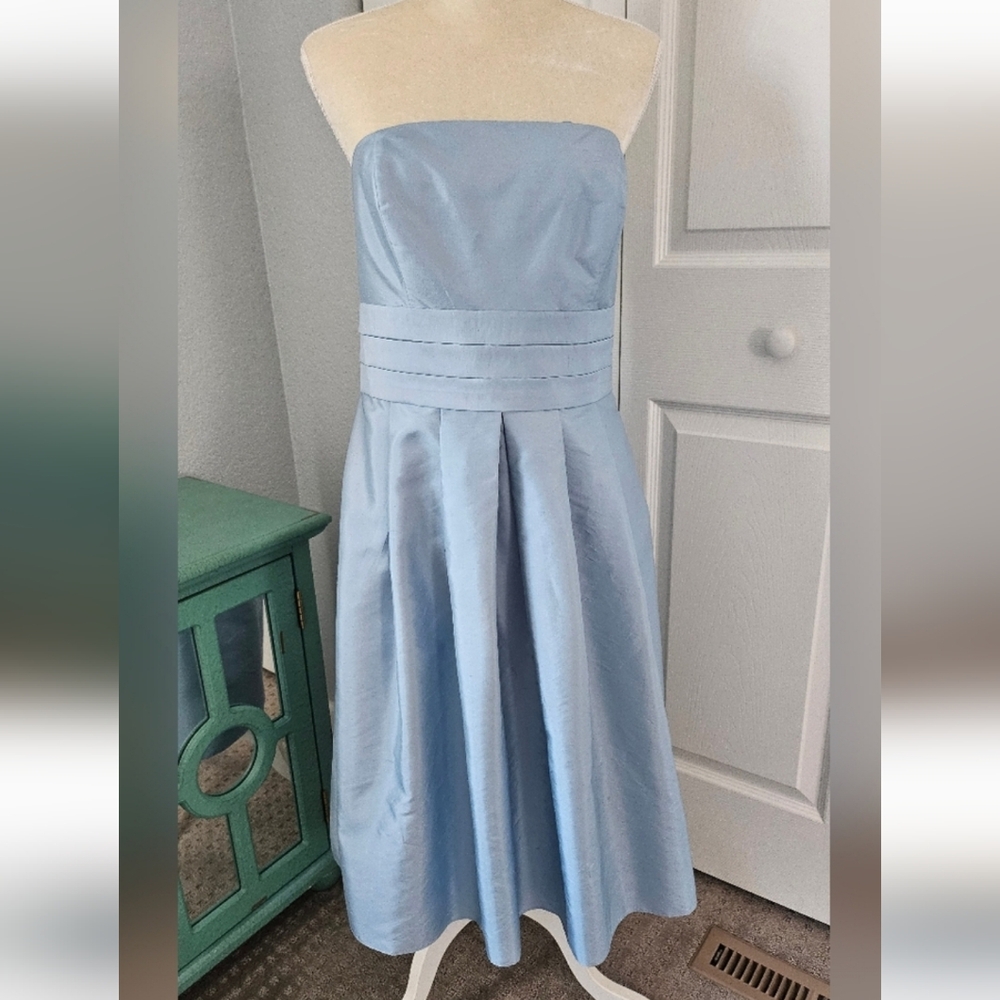 Ann Taylor Blue Strapless Silk Blend Fit & Flare Dress Sz 10